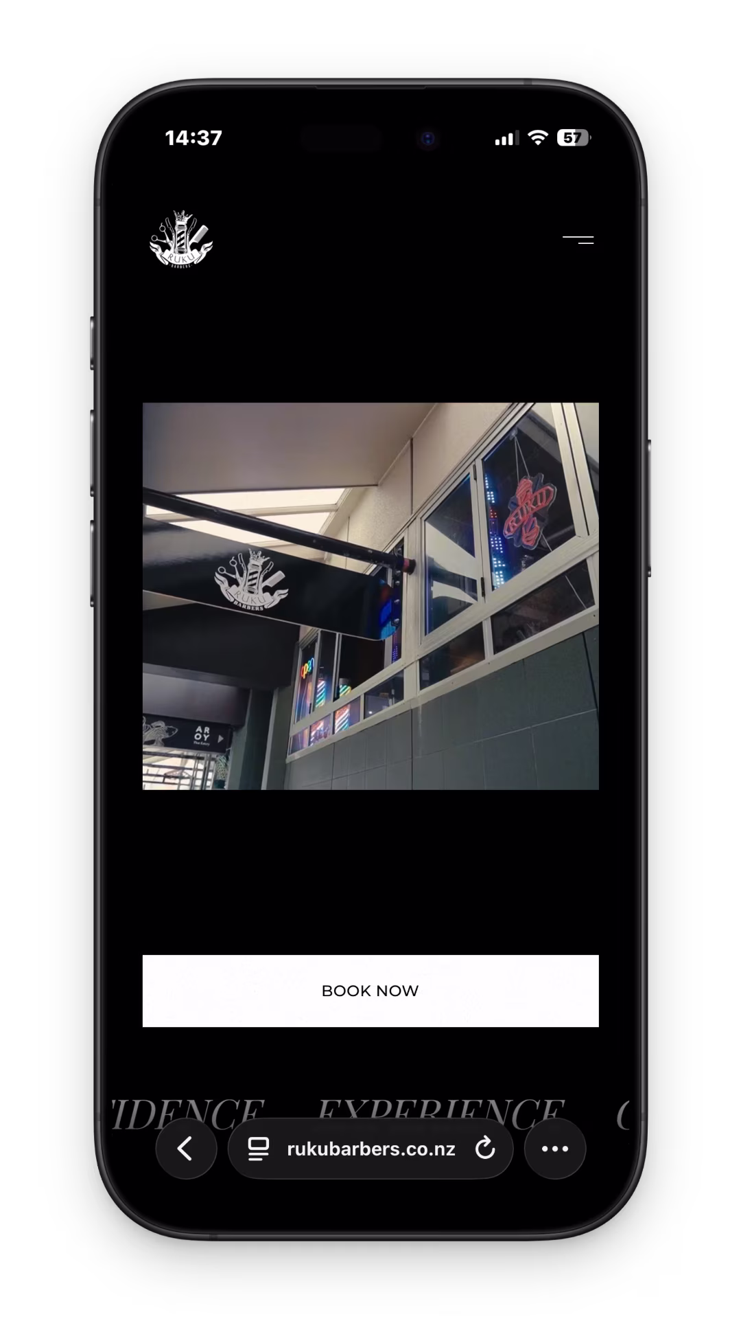 The website on a phone with a Book Now button