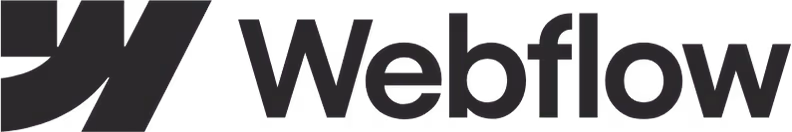 Black logo of Webflow, featuring a stylized 'W' followed by the text 'Webflow' in a modern font.